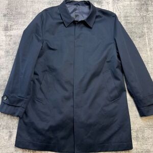 Charles Tyrwhitt Overcoat Mens 48R Navy Showerproof Rain Car Coat Lined Business